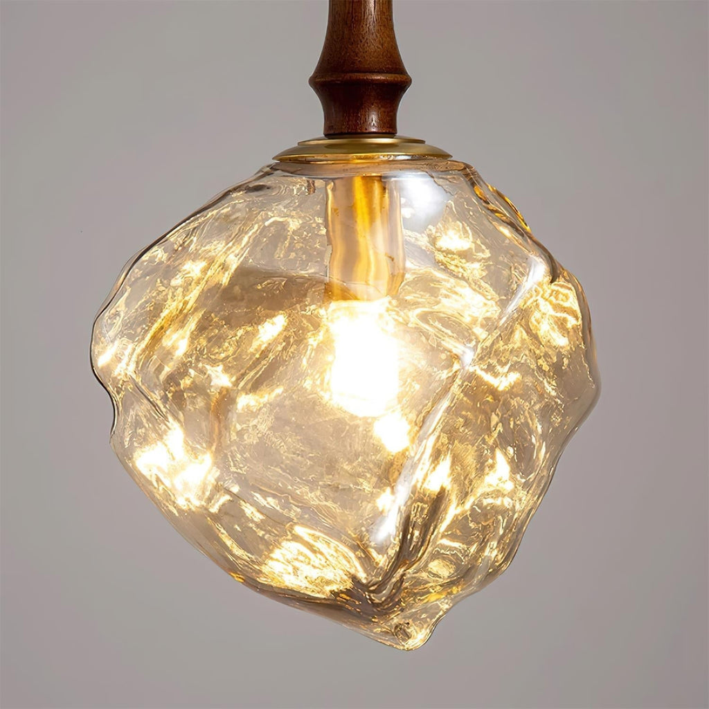 Virelli Lampe Pendante Bois de Noyer Abat-jour Cube en Verre Sculptural Chic - Neutralighting