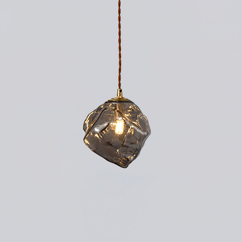 Virelli Lampe Pendante Bois de Noyer Abat-jour Cube en Verre Sculptural Chic - Neutralighting