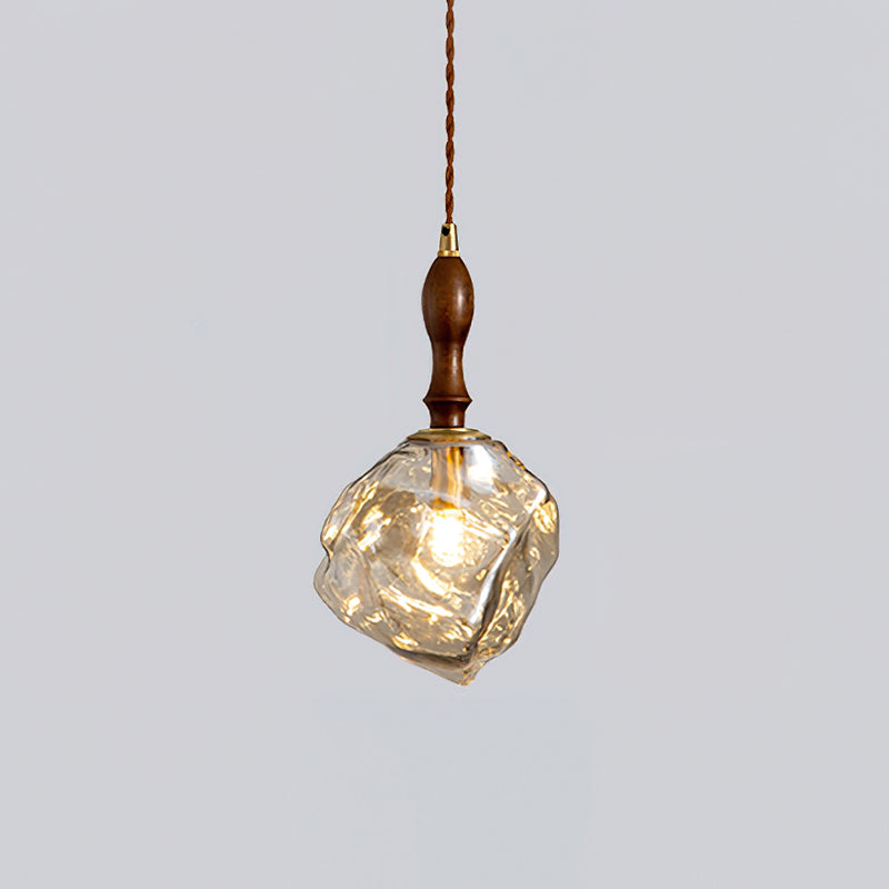 Virelli Lampe Pendante Bois de Noyer Abat-jour Cube en Verre Sculptural Chic - Neutralighting