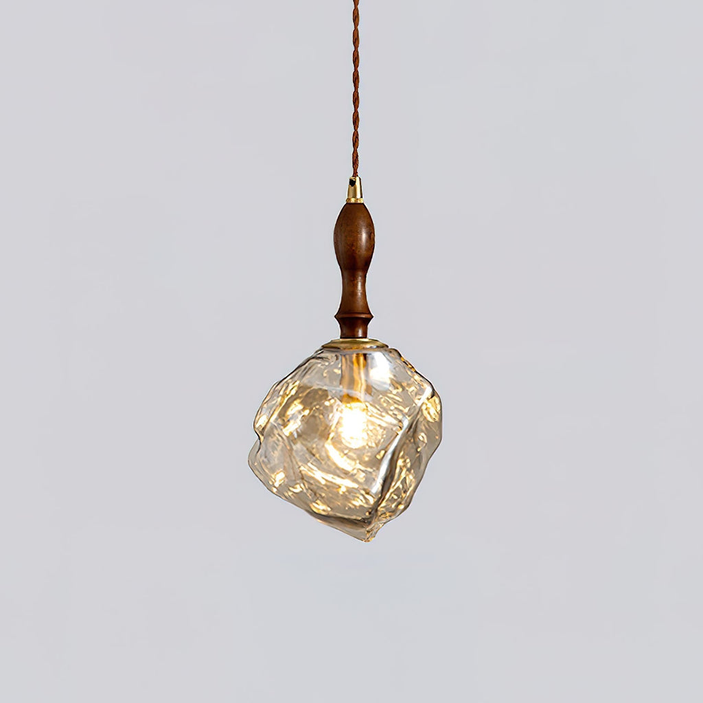 Virelli Lampe Pendante Bois de Noyer Abat-jour Cube en Verre Sculptural Chic - Neutralighting