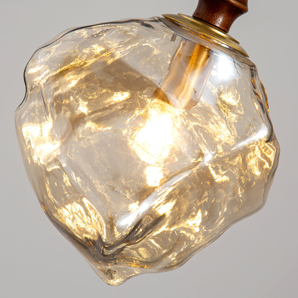 Virelli Lampe Pendante Bois de Noyer Abat-jour Cube en Verre Sculptural Chic - Neutralighting
