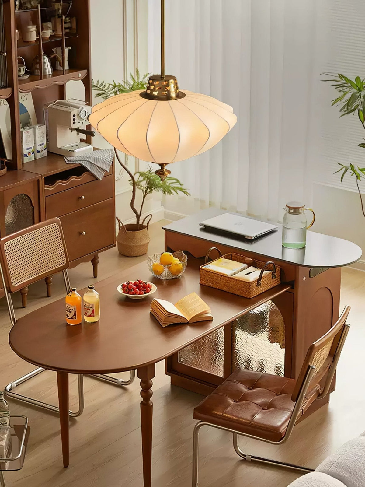 Ortalara Suspension Vintage Élégante en Soie Fleurie - Neutralighting