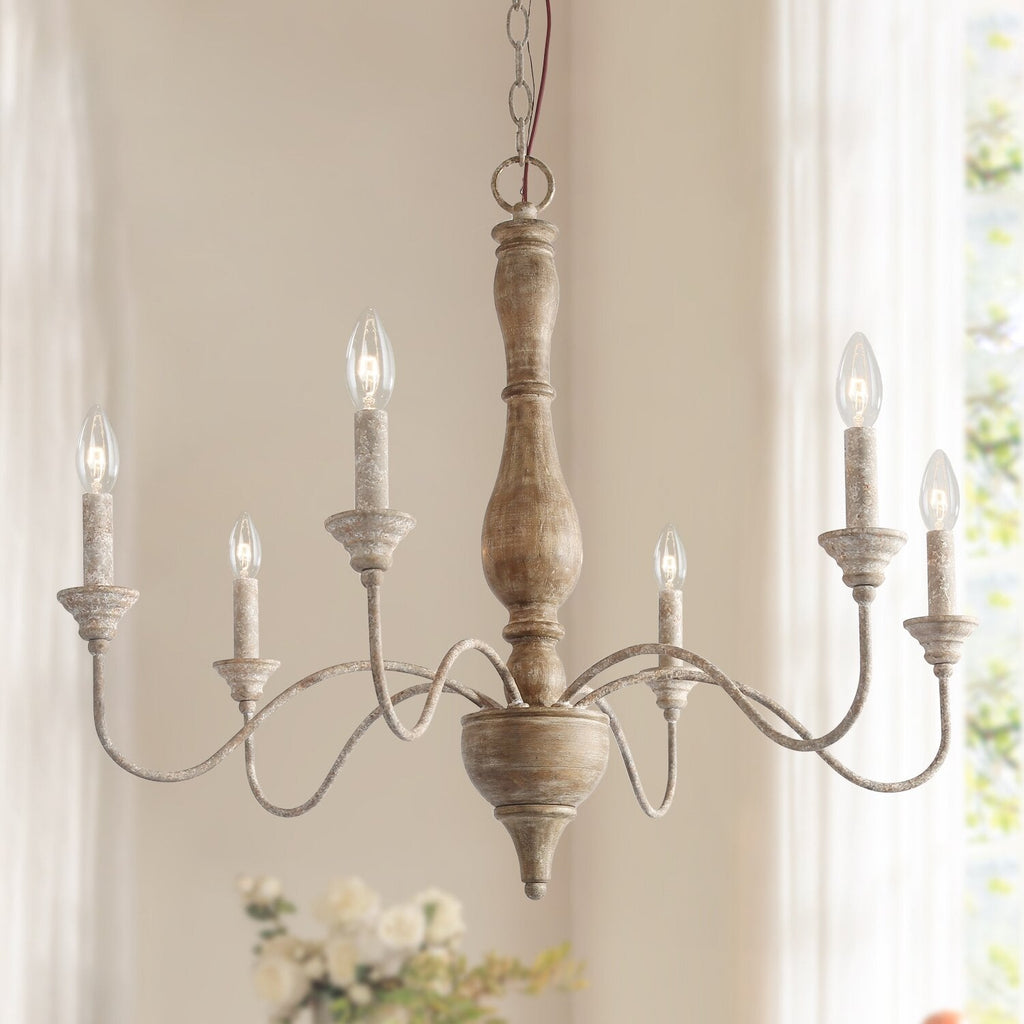 Eurloryra Lustre Bougie Sculpté à la Main Bois Vintage - Neutralighting