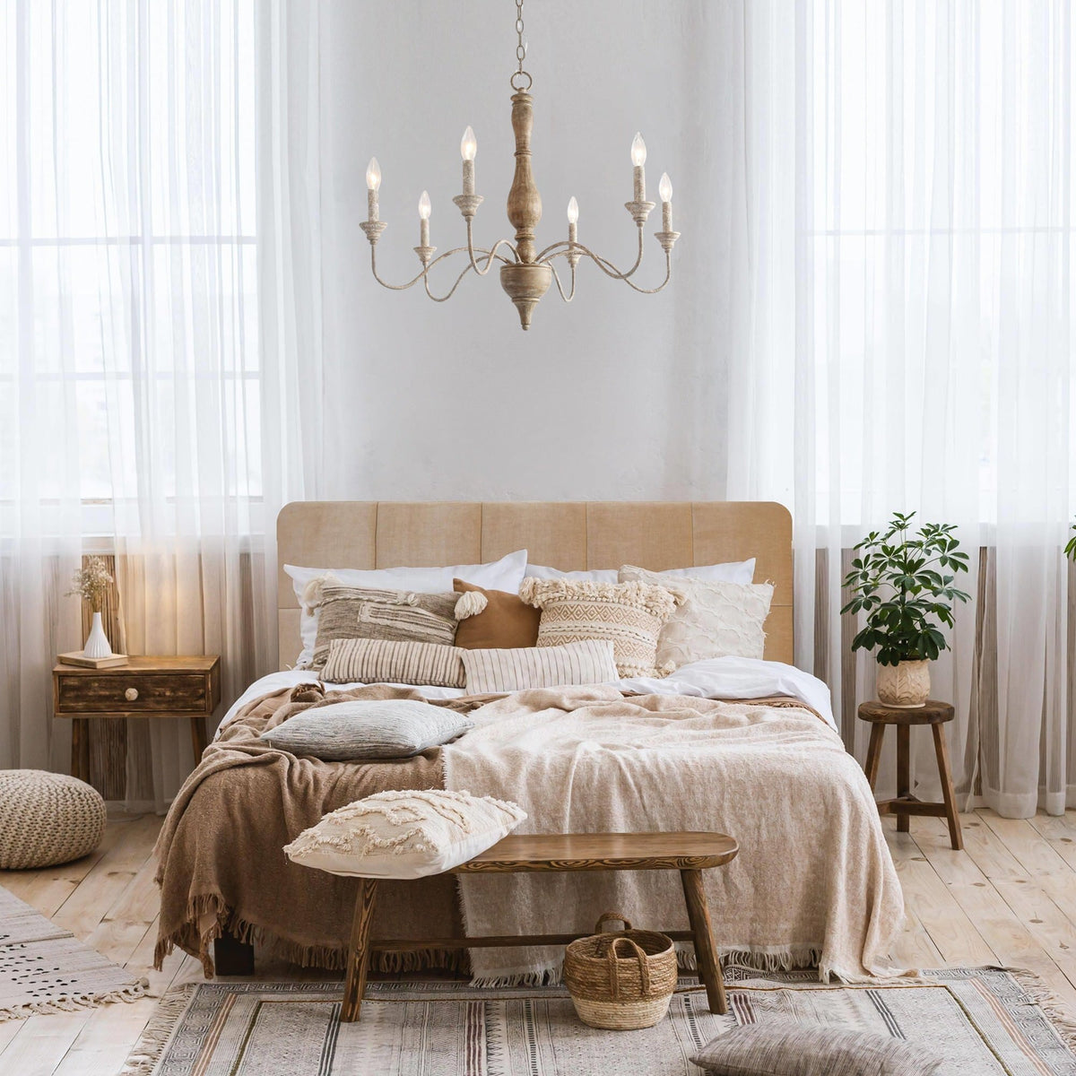 Eurloryra Lustre Bougie Sculpté à la Main Bois Vintage - Neutralighting