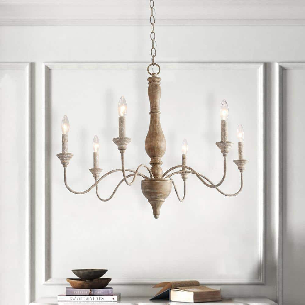 Eurloryra Lustre Bougie Sculpté à la Main Bois Vintage - Neutralighting