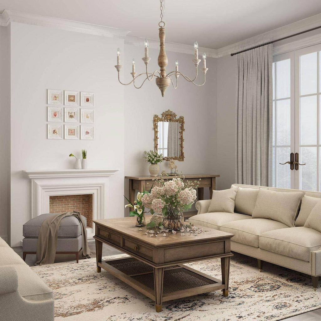 Eurloryra Lustre Bougie Sculpté à la Main Bois Vintage - Neutralighting