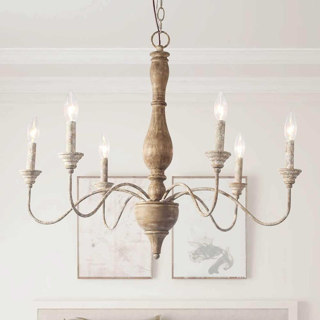 Eurloryra Lustre Bougie Sculpté à la Main Bois Vintage - Neutralighting