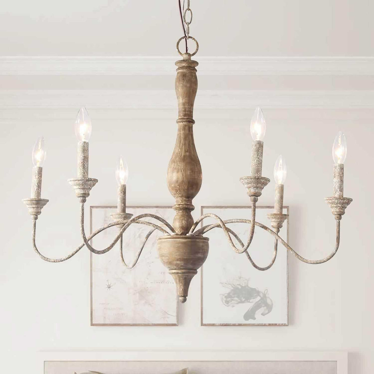 Eurloryra Lustre Bougie Sculpté à la Main Bois Vintage - Neutralighting