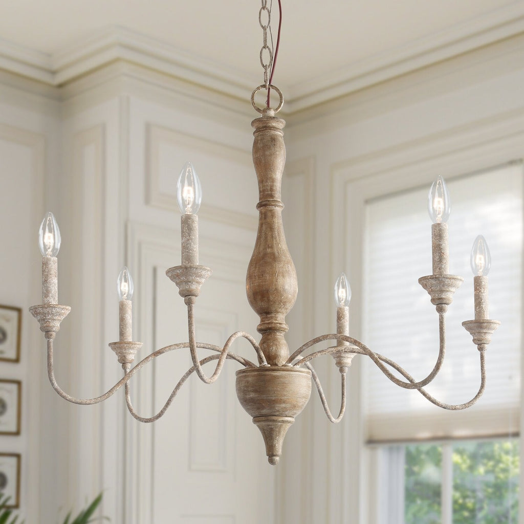 Eurloryra Lustre Bougie Sculpté à la Main Bois Vintage - Neutralighting