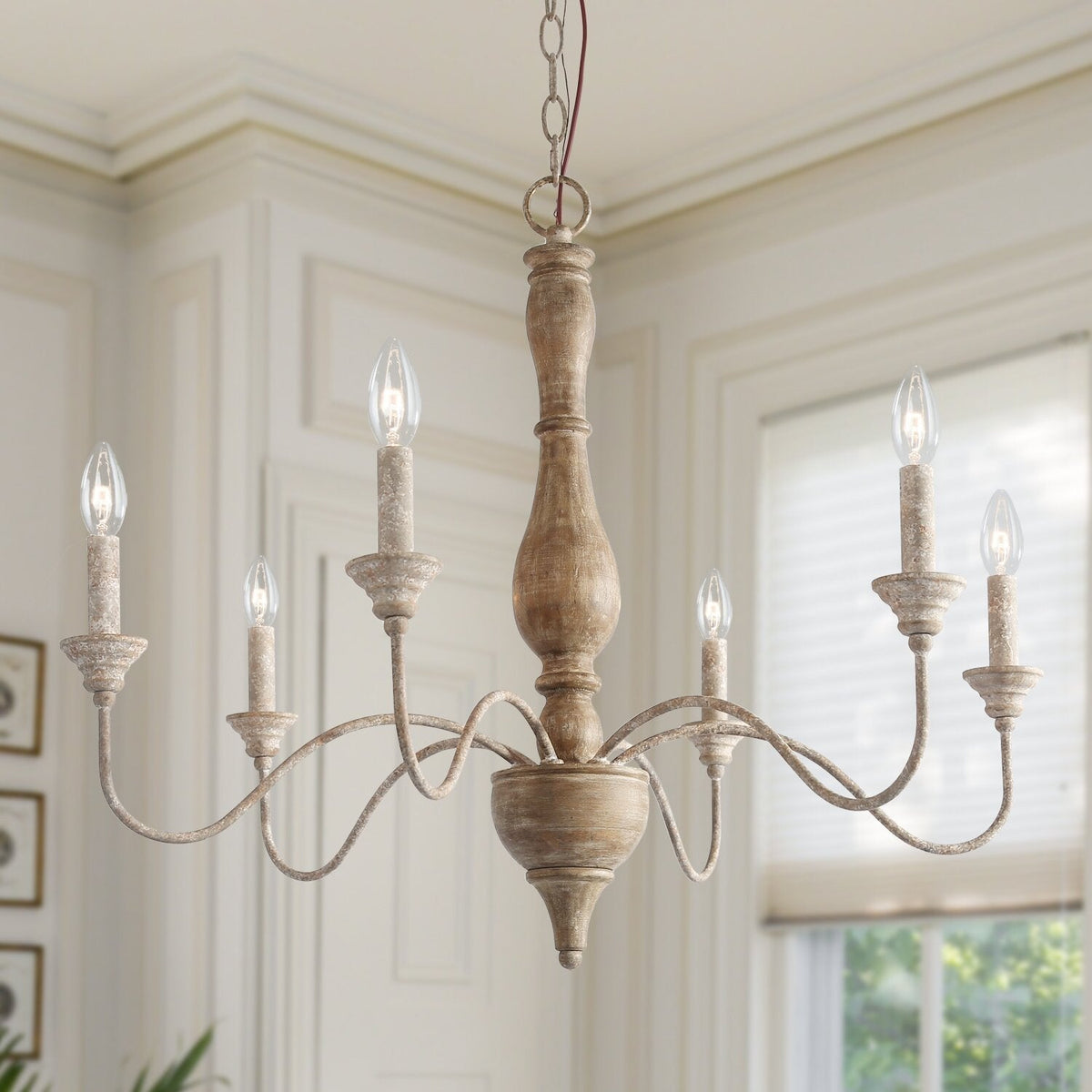 Eurloryra Lustre Bougie Sculpté à la Main Bois Vintage - Neutralighting