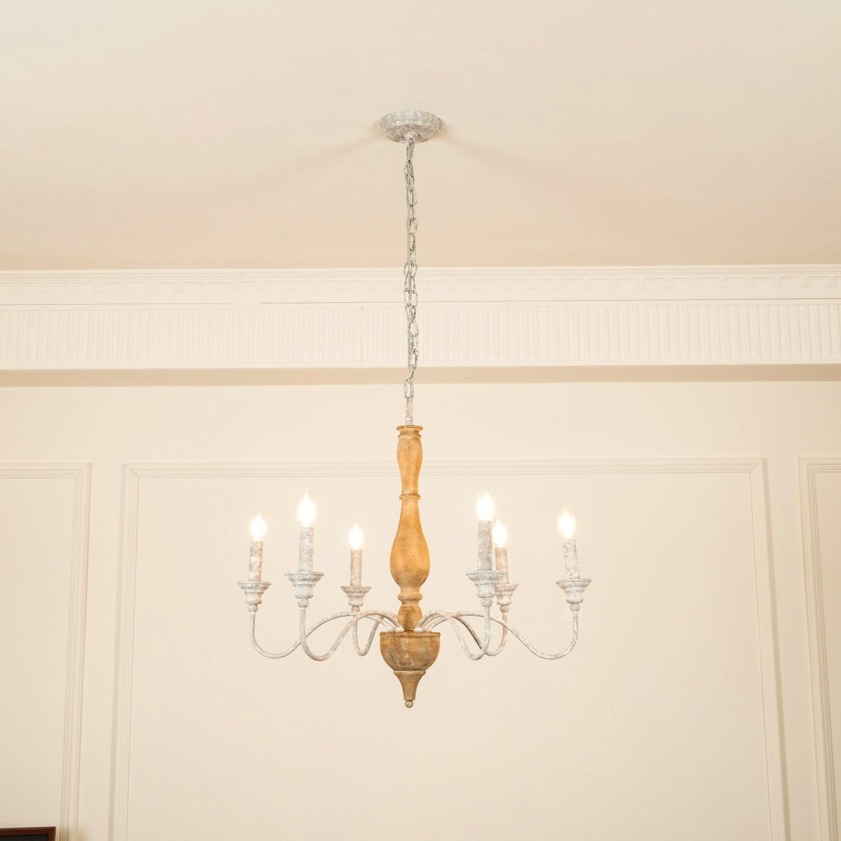 Eurloryra Lustre Bougie Sculpté à la Main Bois Vintage - Neutralighting