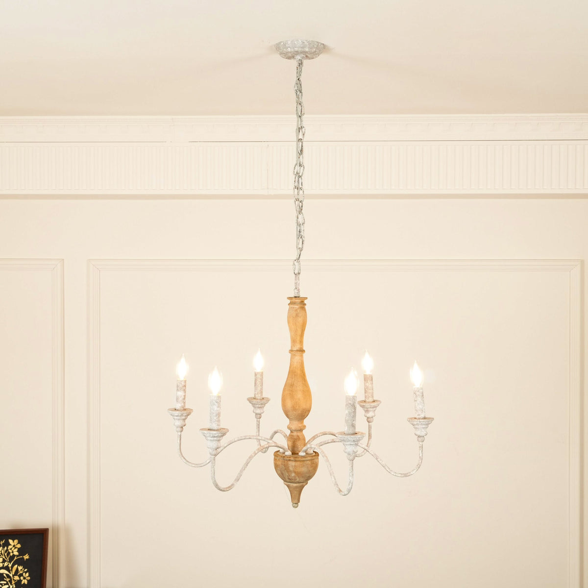 Eurloryra Lustre Bougie Sculpté à la Main Bois Vintage - Neutralighting