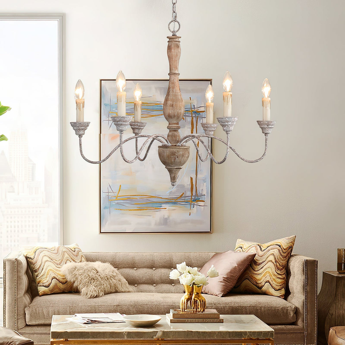 Eurloryra Lustre Bougie Sculpté à la Main Bois Vintage - Neutralighting