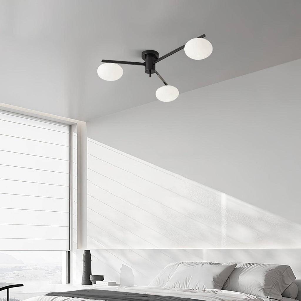 Jania Plafonnier Moderne en Verre et Métal Noir à Trois Bras - Neutralighting