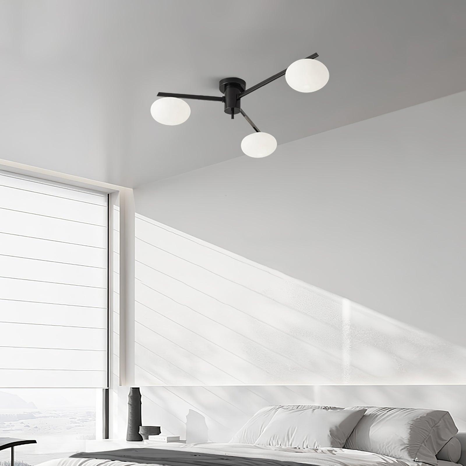Jania Plafonnier Moderne en Verre et Métal Noir à Trois Bras - Neutralighting