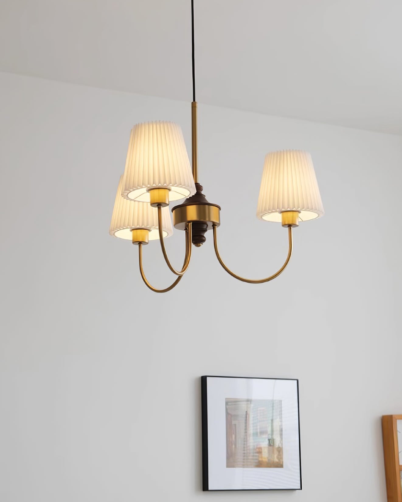 Jeremiah Lustre Abat-jours en Tissu Plissé Laiton Bois - Neutralighting