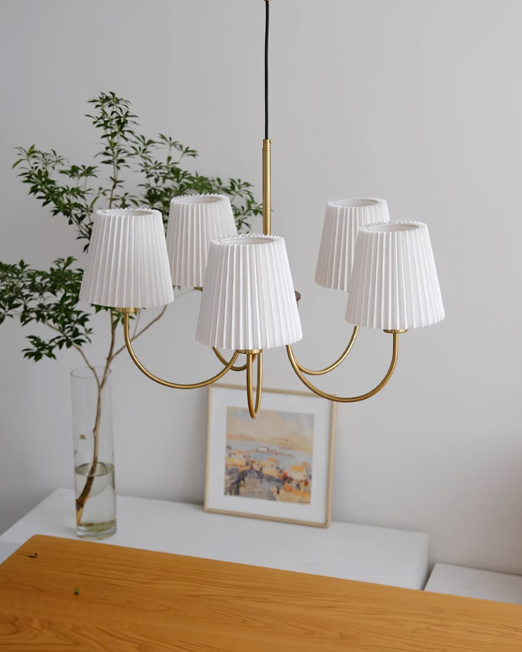 Jeremiah Lustre Abat-jours en Tissu Plissé Laiton Bois - Neutralighting