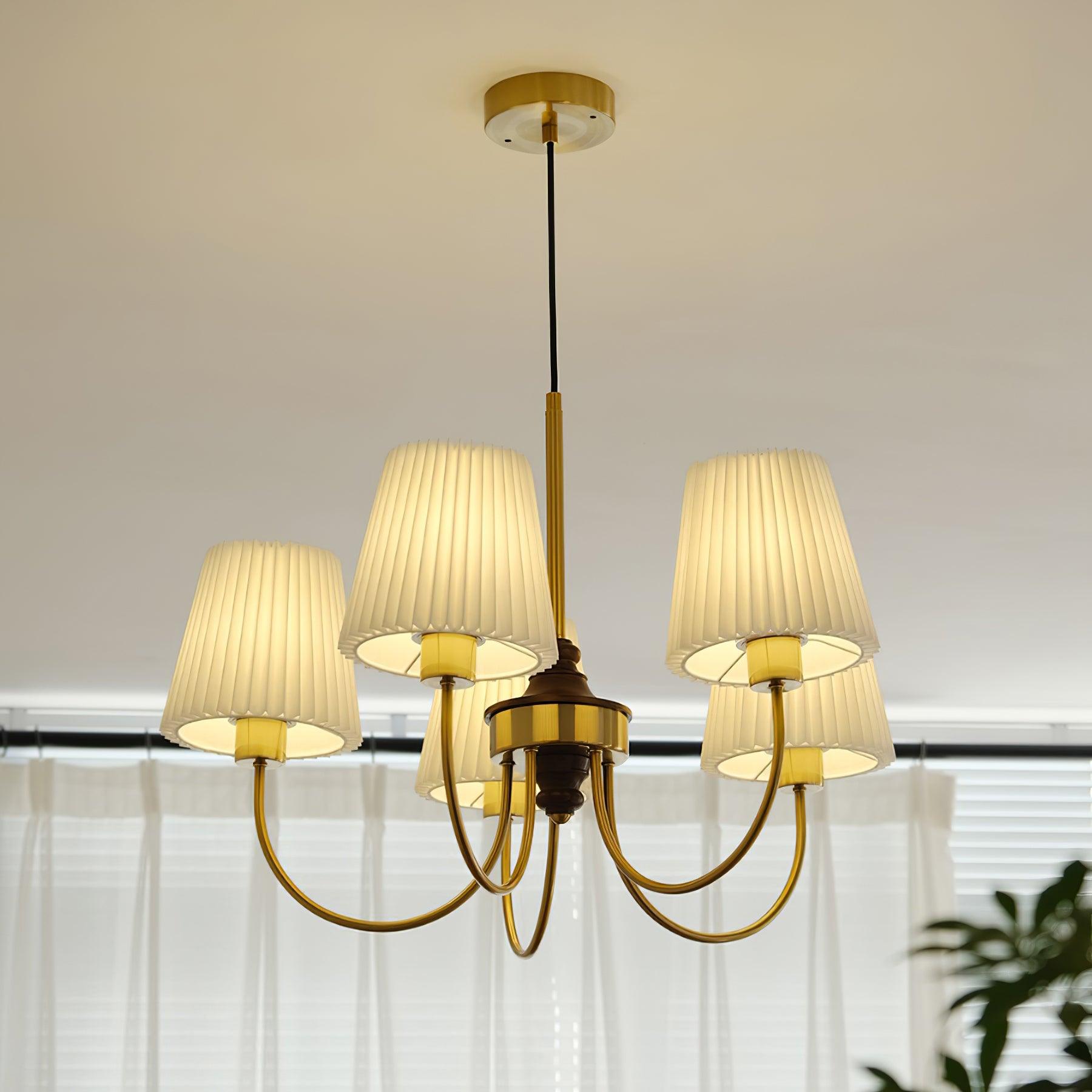 Jeremiah Lustre Abat-jours en Tissu Plissé Laiton Bois - Neutralighting