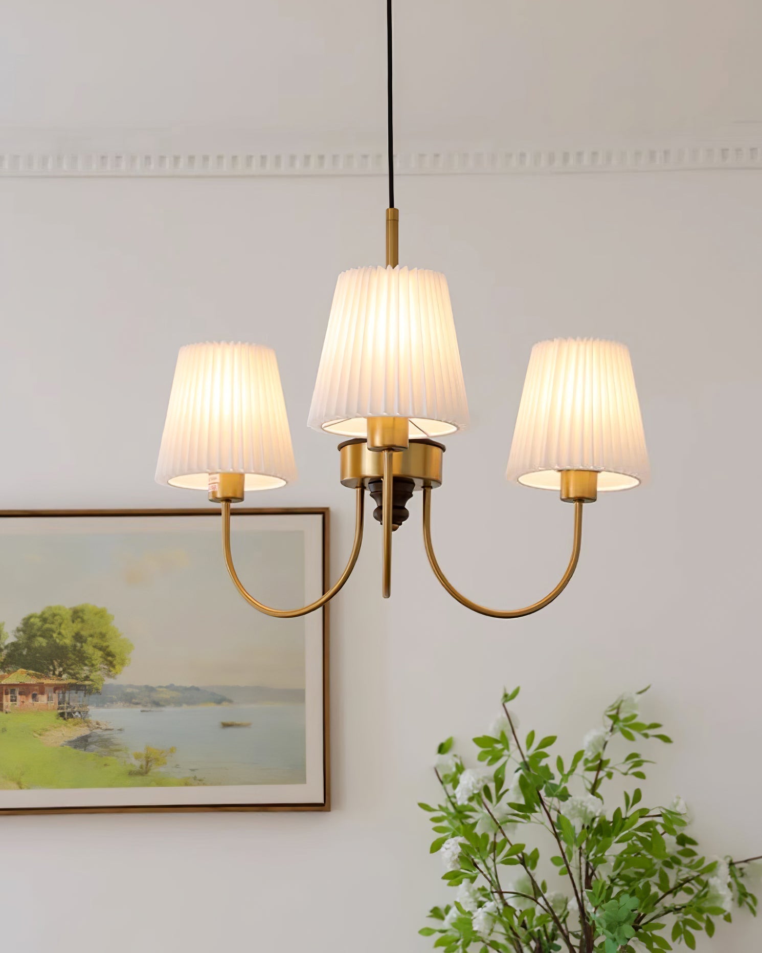 Jeremiah Lustra Lustre Laiton Blanc Plissé Élégant - Neutralighting