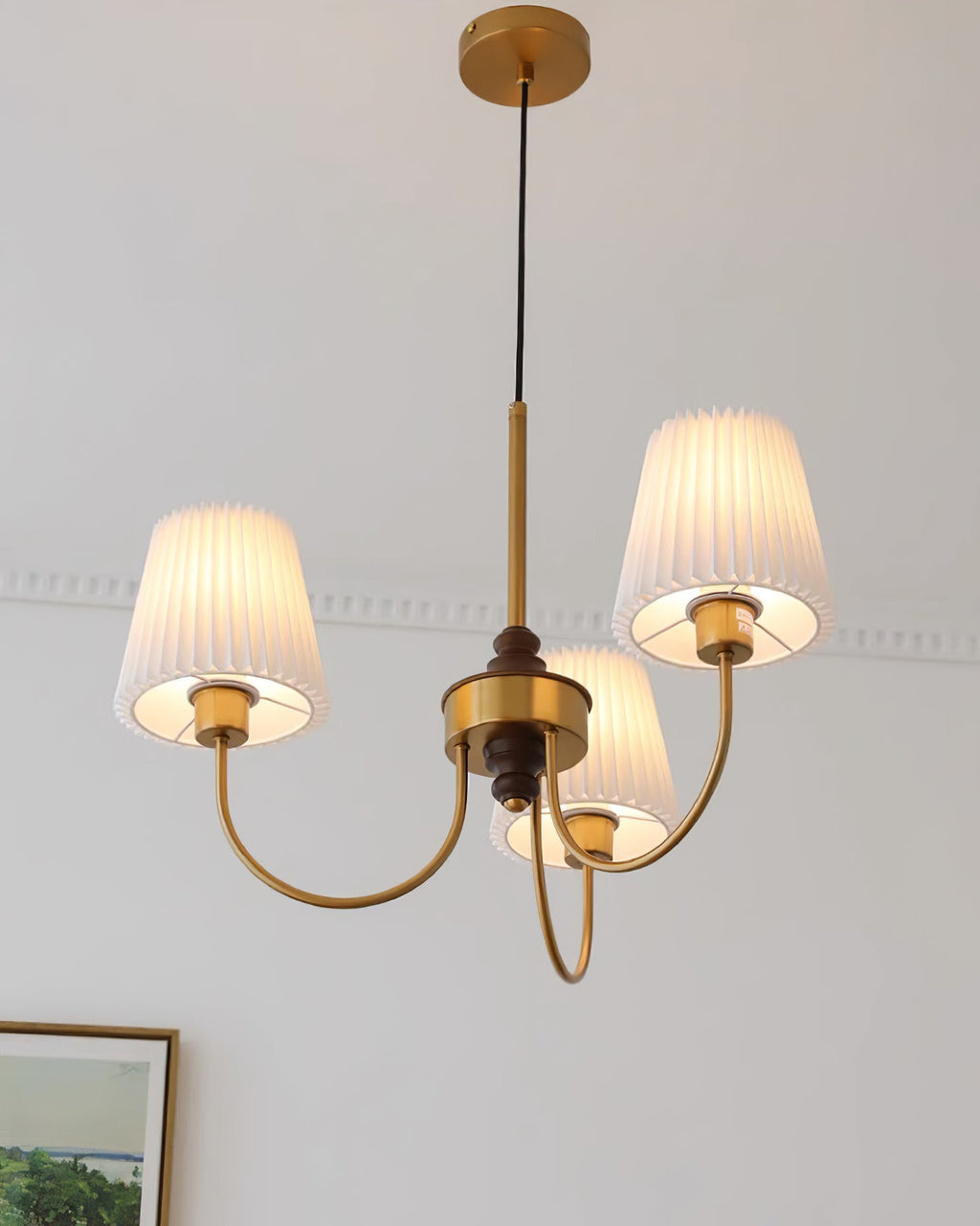 Jeremiah Lustre Abat-jours en Tissu Plissé Laiton Bois - Neutralighting