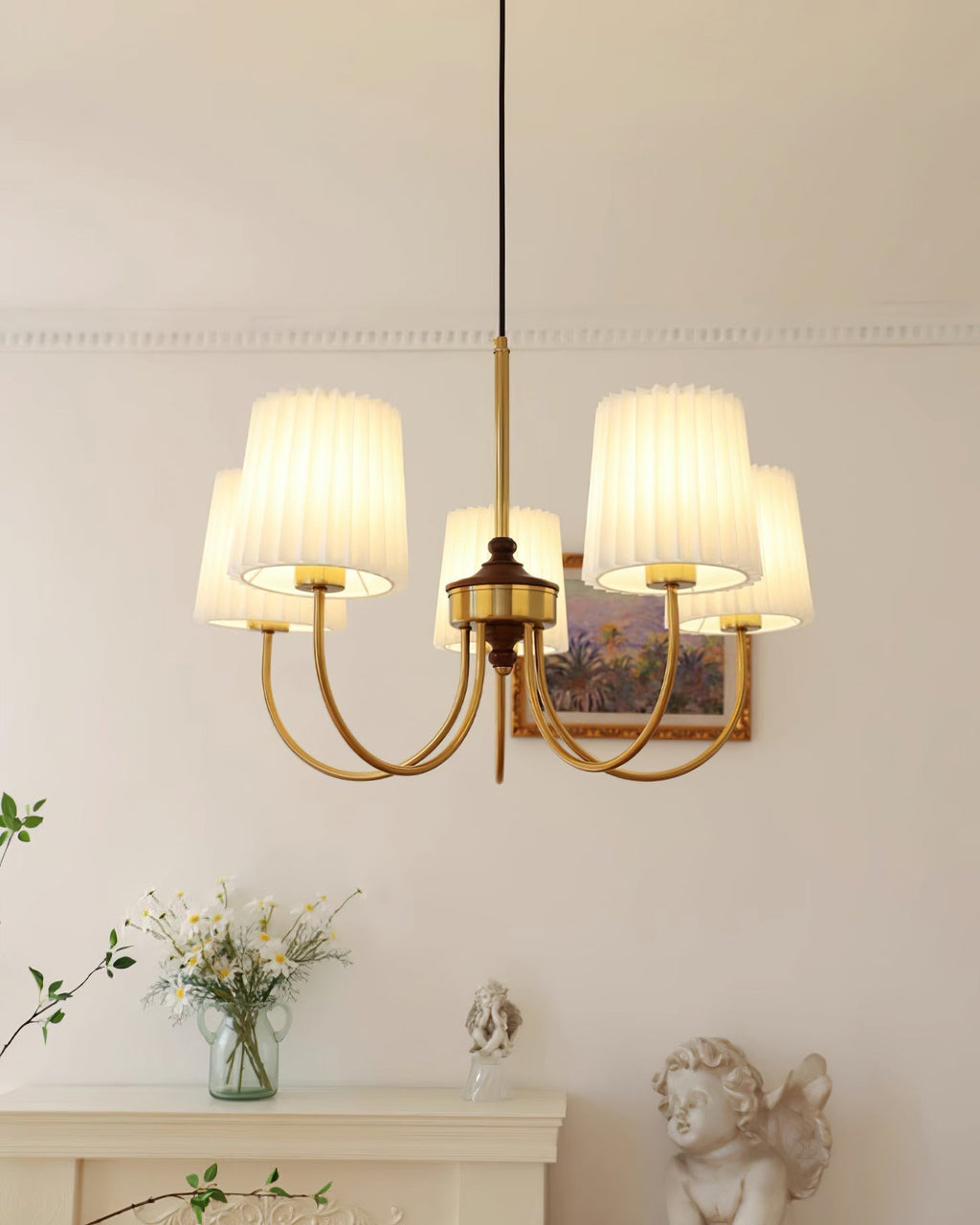 Jeremiah Lustre Abat-jours en Tissu Plissé Laiton Bois - Neutralighting