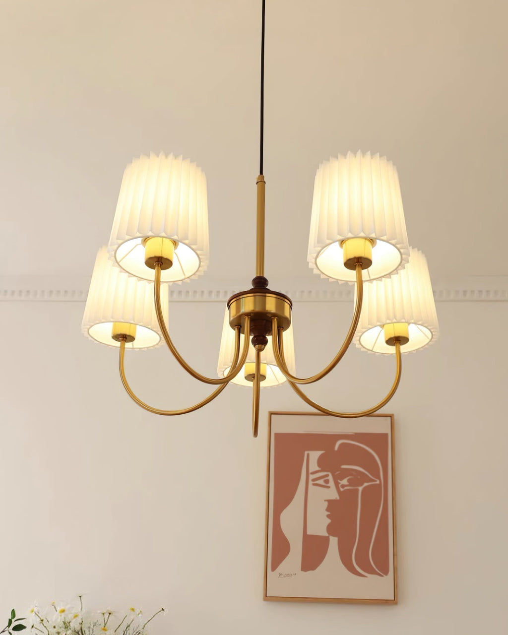 Jeremiah Lustre Abat-jours en Tissu Plissé Laiton Bois - Neutralighting
