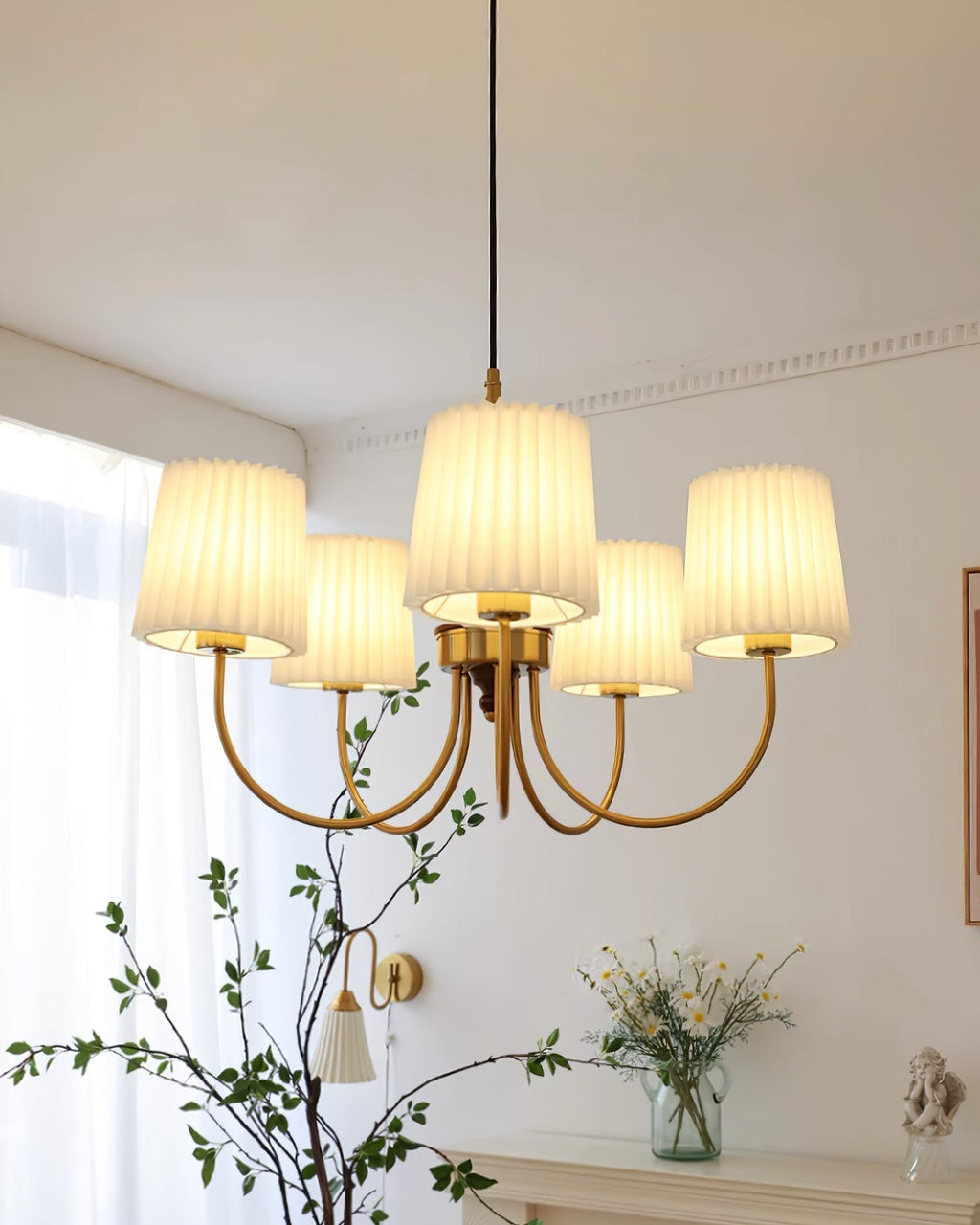 Jeremiah Lustre Abat-jours en Tissu Plissé Laiton Bois - Neutralighting
