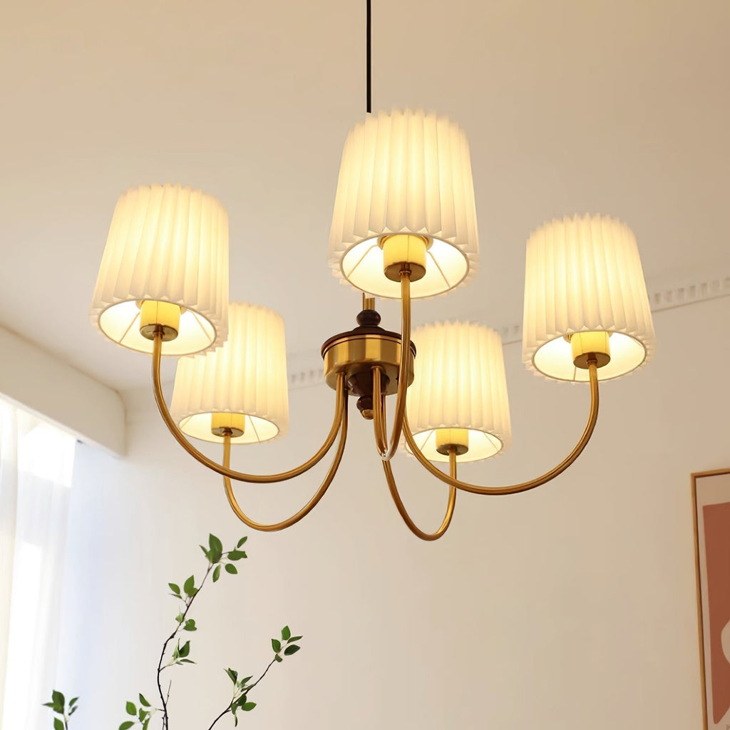 Jeremiah Lustre Abat-jours en Tissu Plissé Laiton Bois - Neutralighting