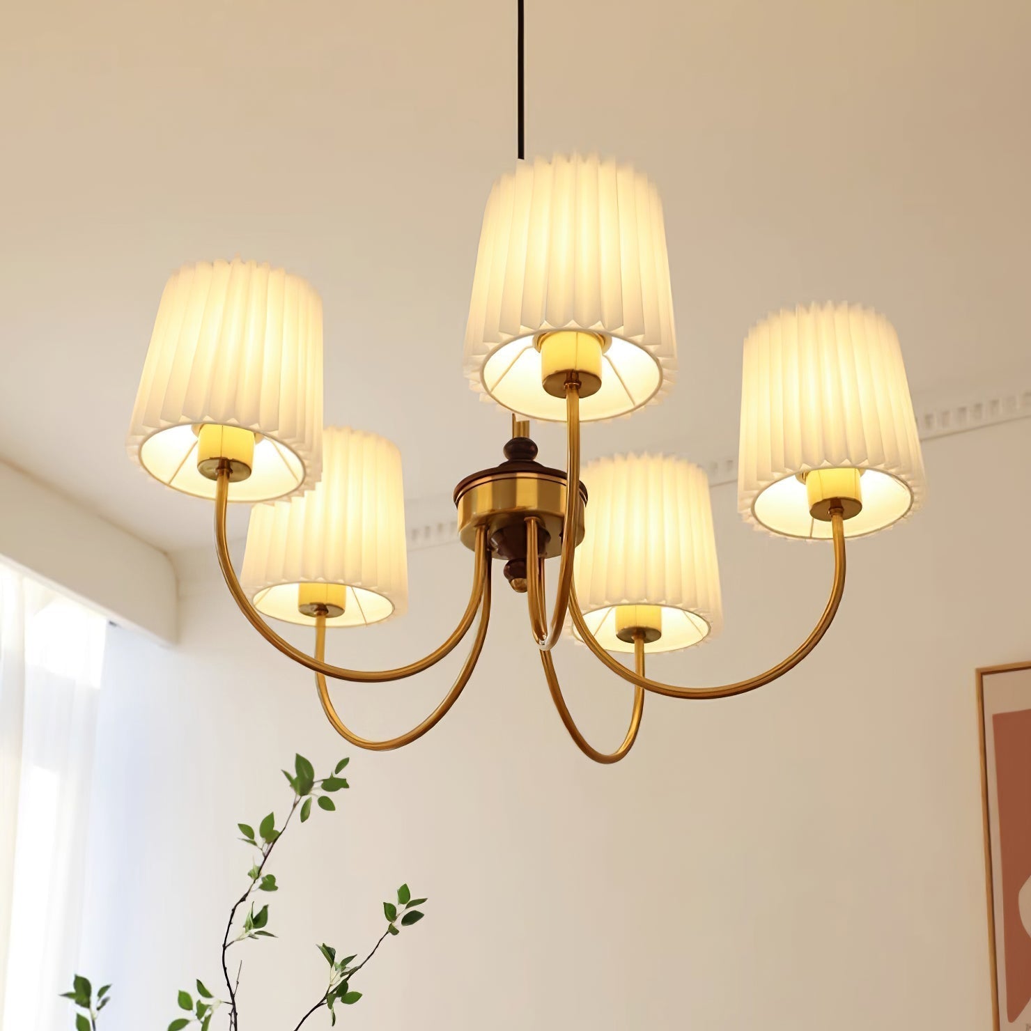 Jeremiah Lustre Abat-jours en Tissu Plissé Laiton Bois - Neutralighting