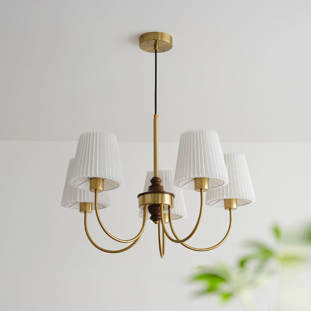 Jeremiah Lustre Abat-jours en Tissu Plissé Laiton Bois - Neutralighting