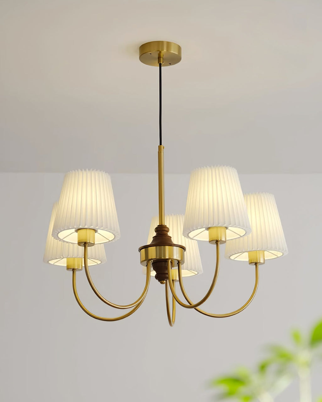 Jeremiah Lustre Abat-jours en Tissu Plissé Laiton Bois - Neutralighting