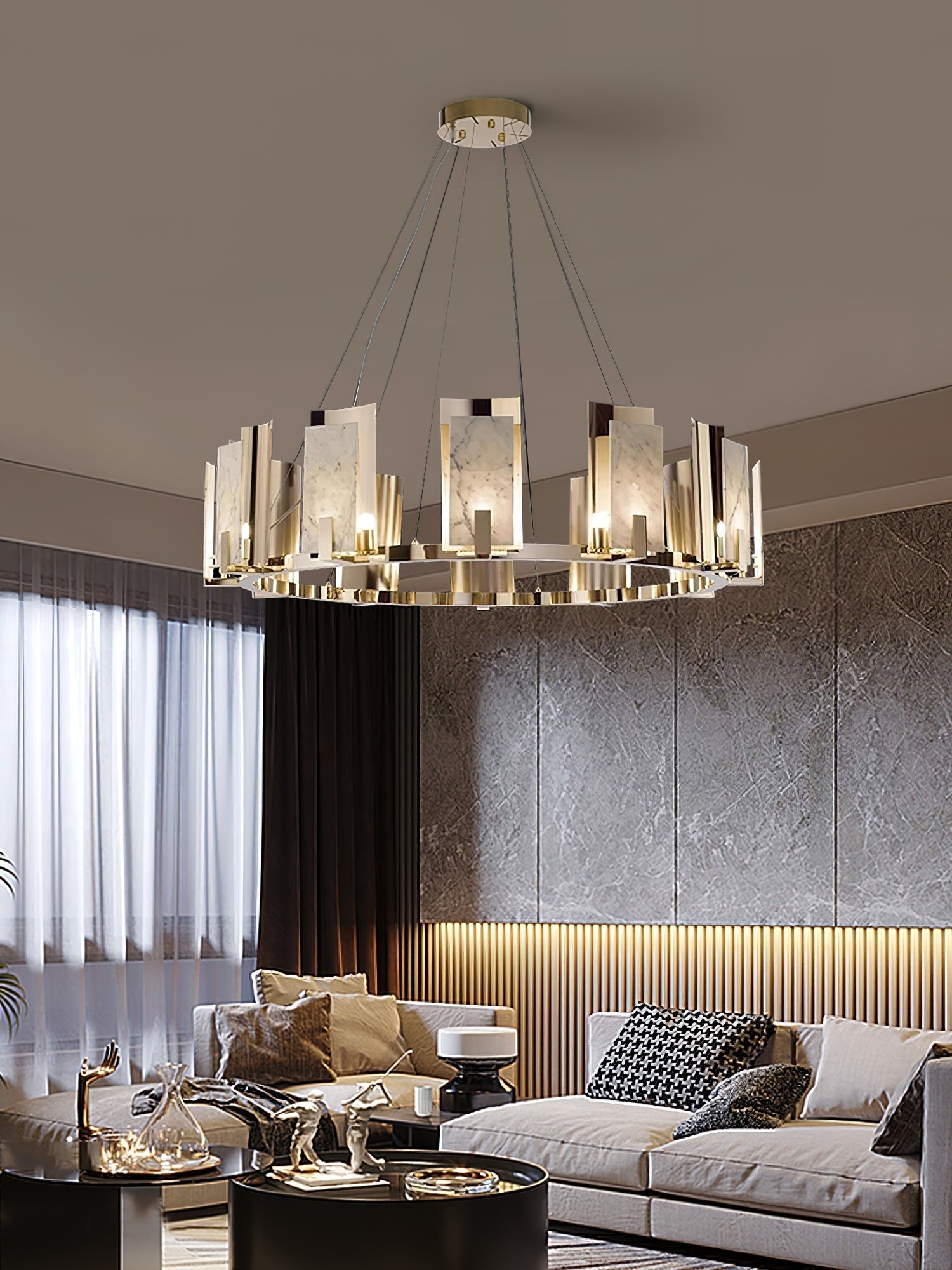 Nyraeila Lustre Métal Albâtre Rond Luxe Postmoderne - Neutralighting