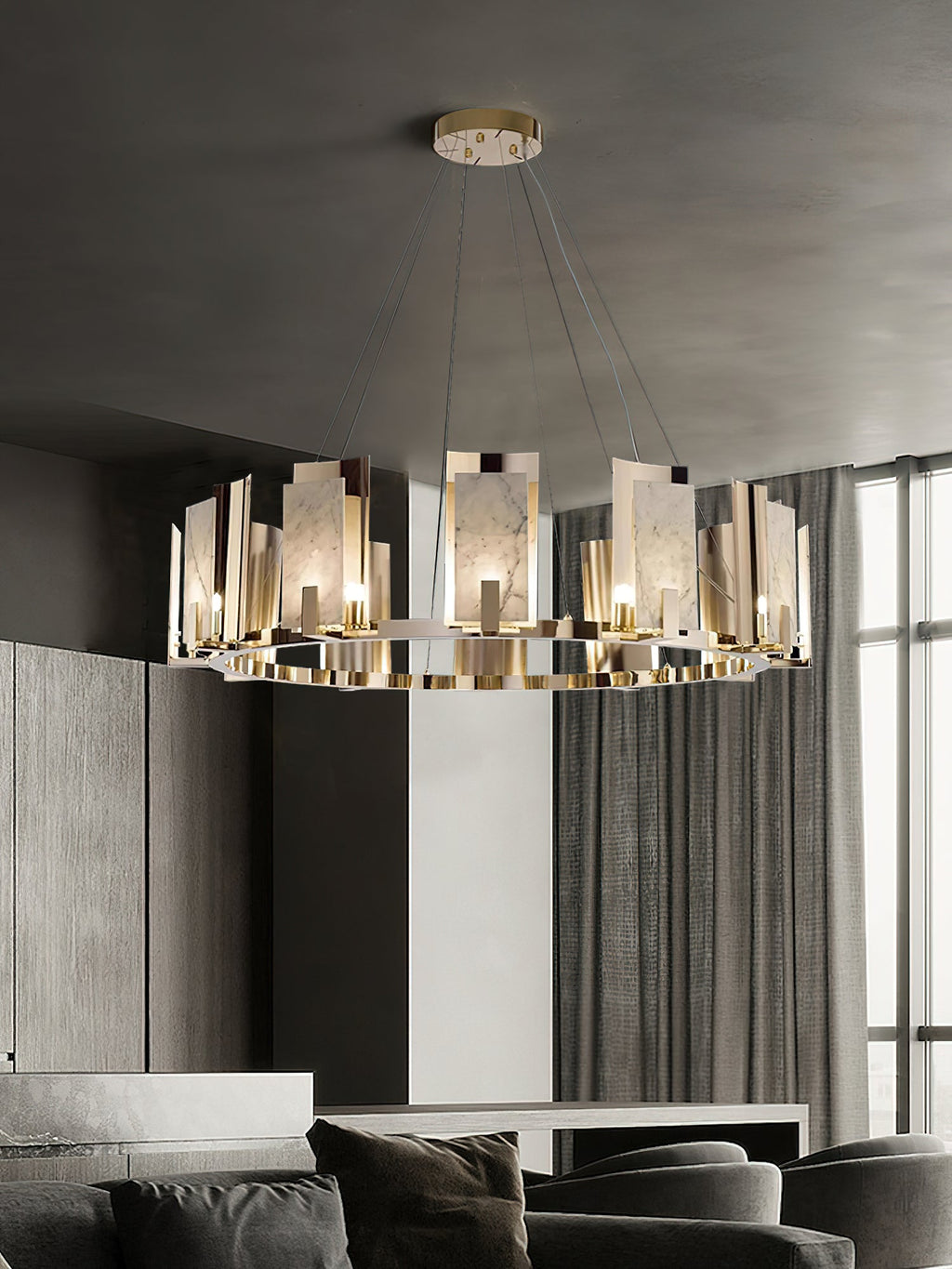 Nyraeila Lustre Métal Albâtre Rond Luxe Postmoderne - Neutralighting