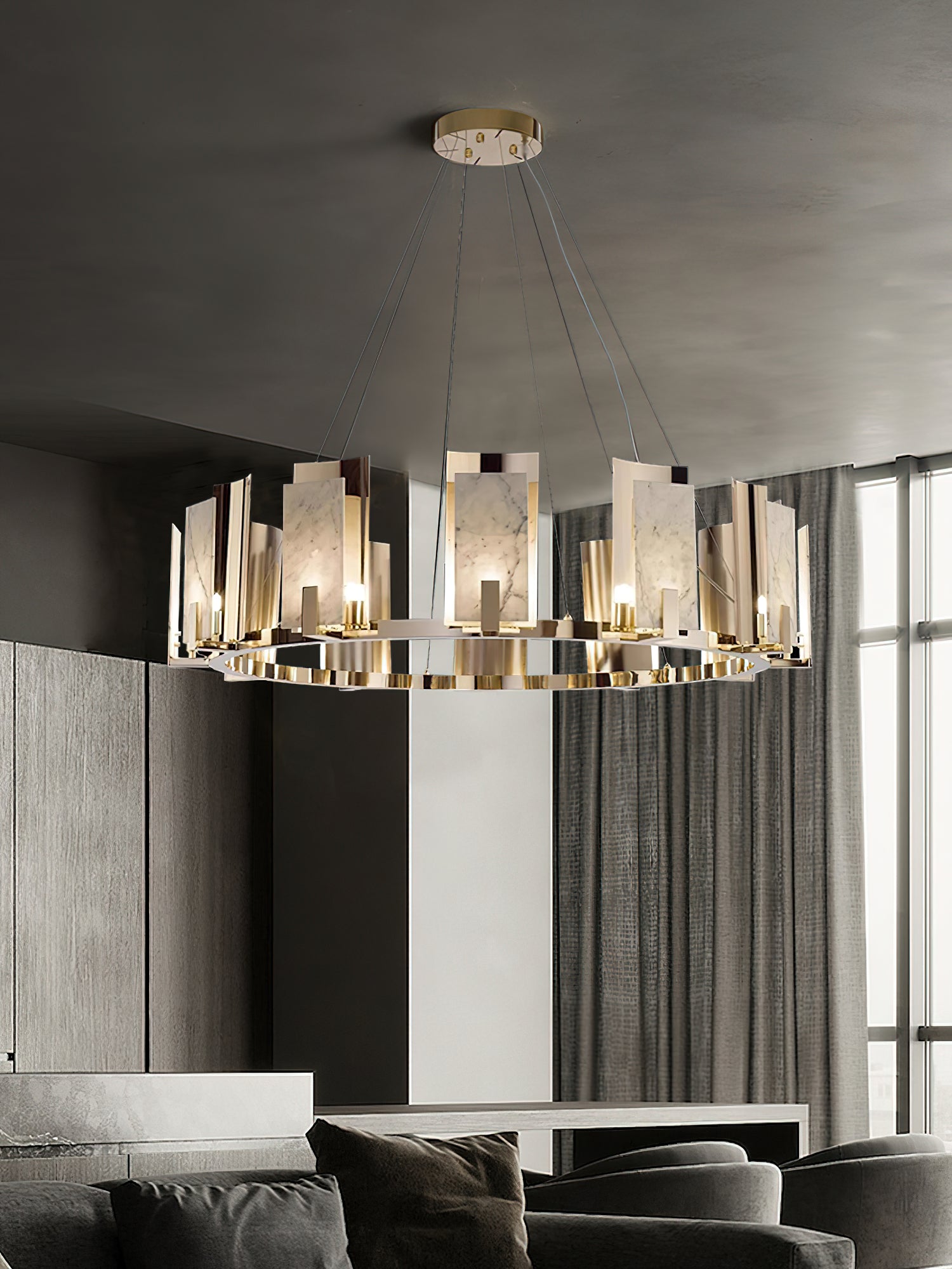 Nyraeila Lustre Métal Albâtre Rond Luxe Postmoderne - Neutralighting