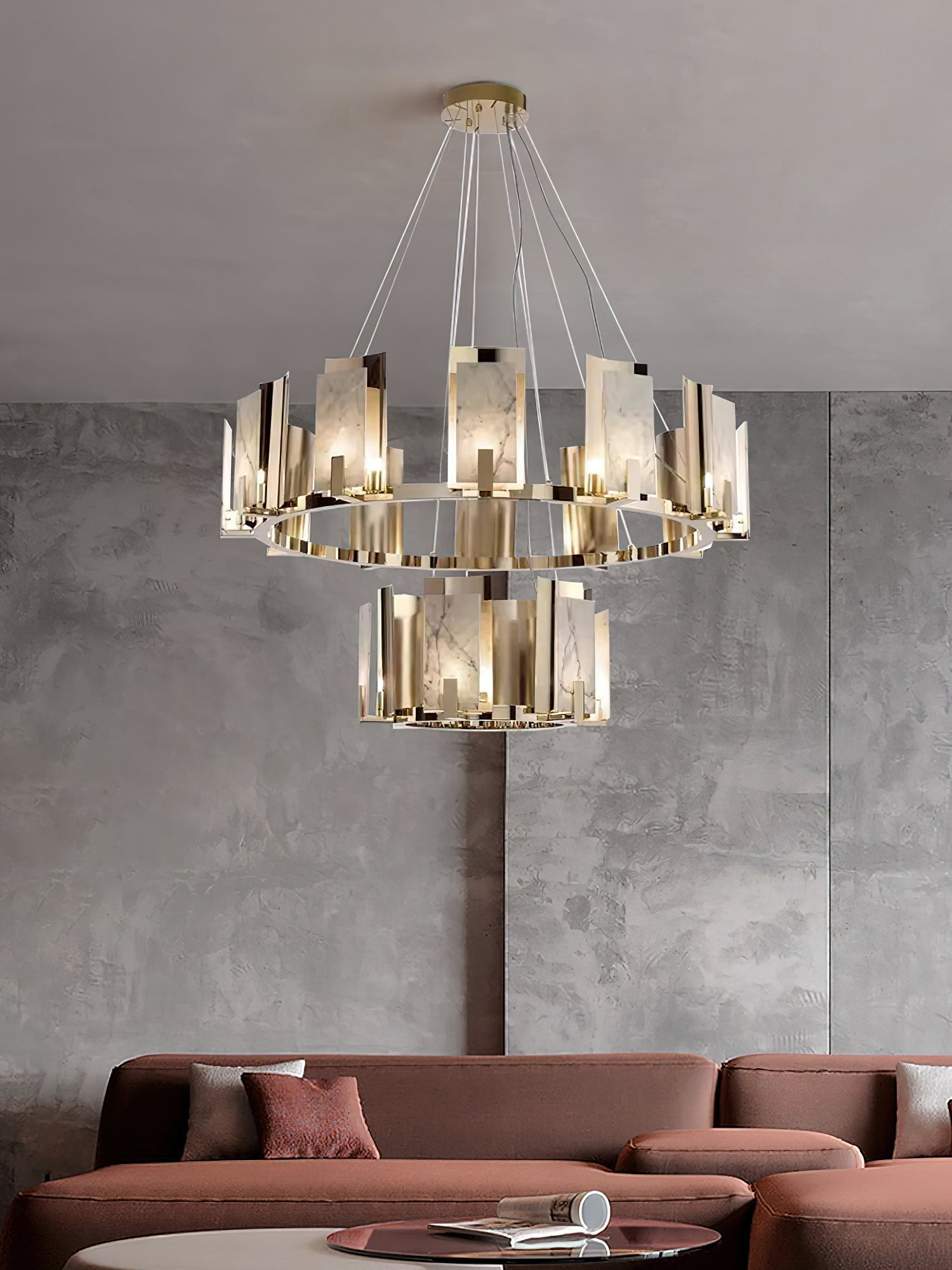 Nyraeila Lustre Métal Albâtre Rond Luxe Postmoderne - Neutralighting