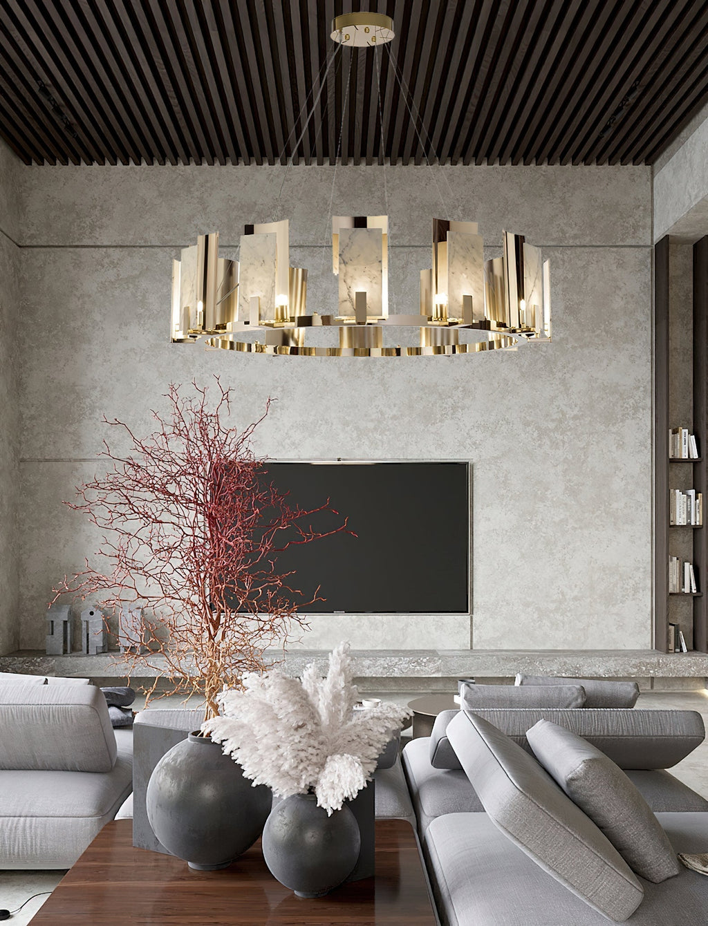 Nyraeila Lustre Métal Albâtre Rond Luxe Postmoderne - Neutralighting