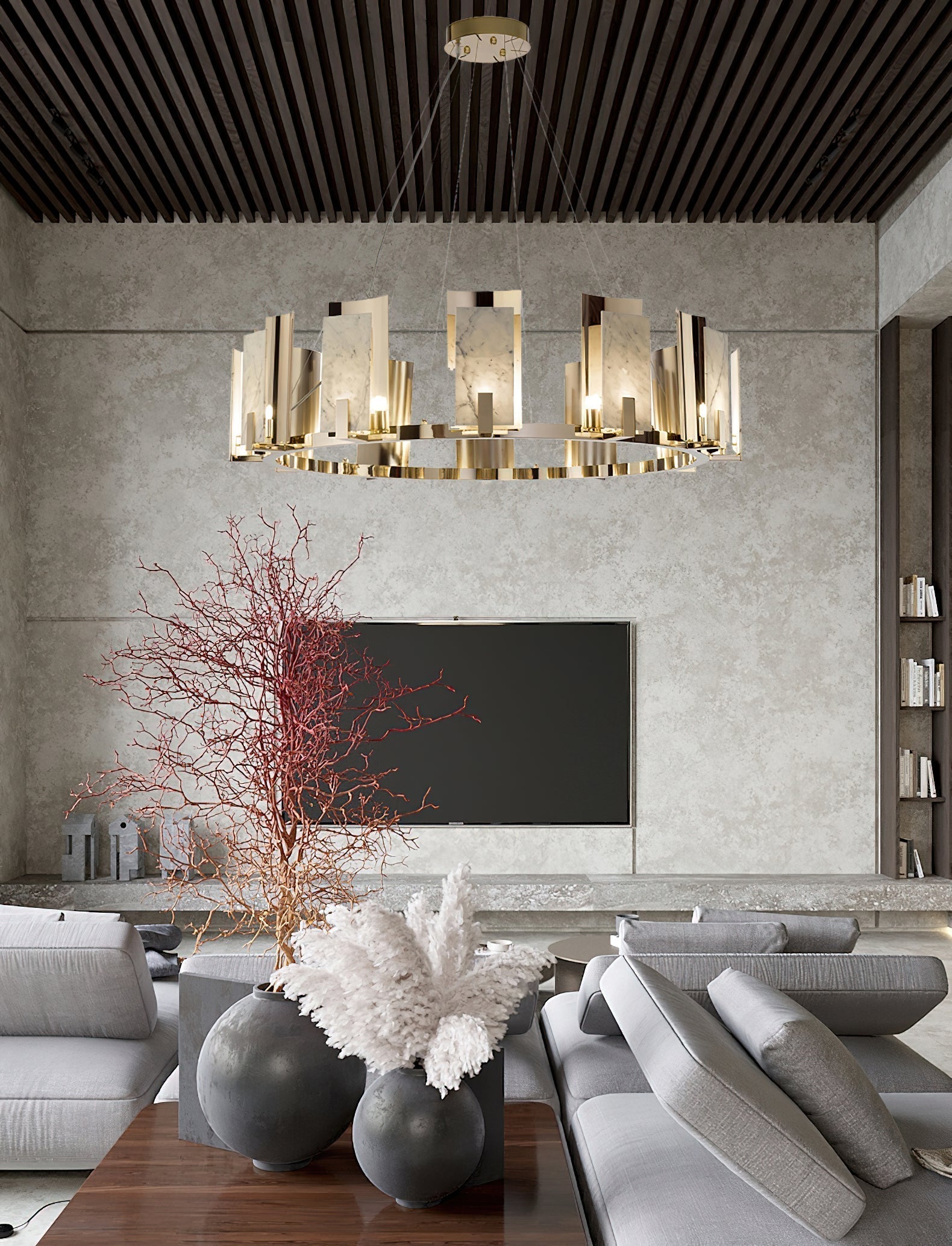 Nyraeila Lustre Métal Albâtre Rond Luxe Postmoderne - Neutralighting