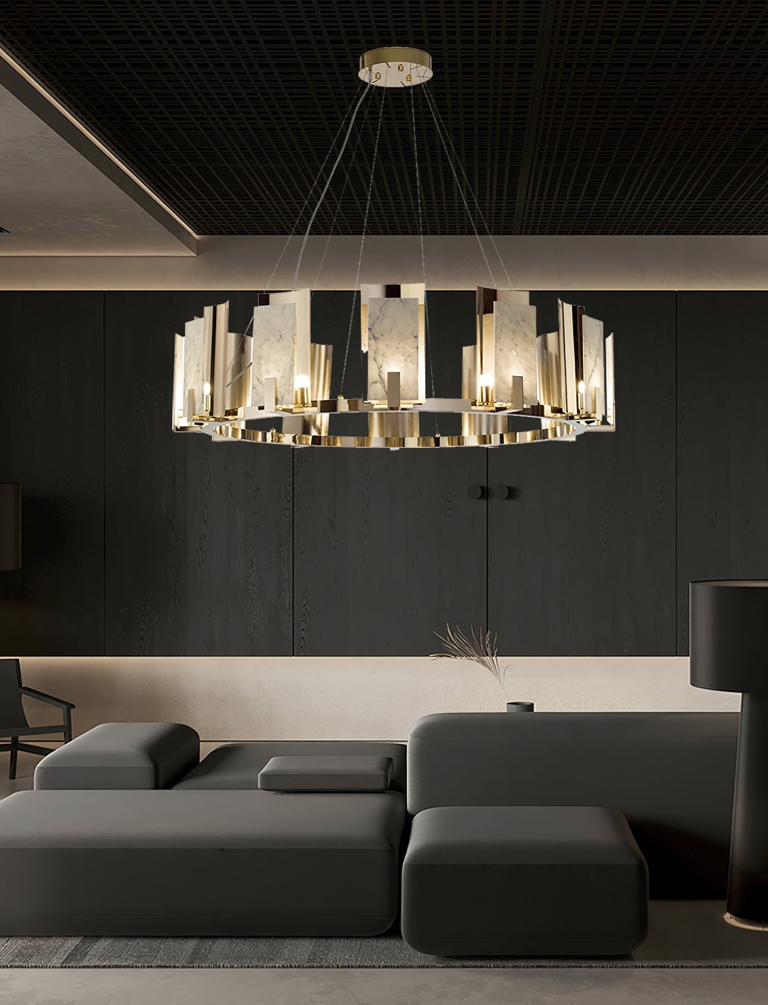 Nyraeila Lustre Métal Albâtre Rond Luxe Postmoderne - Neutralighting