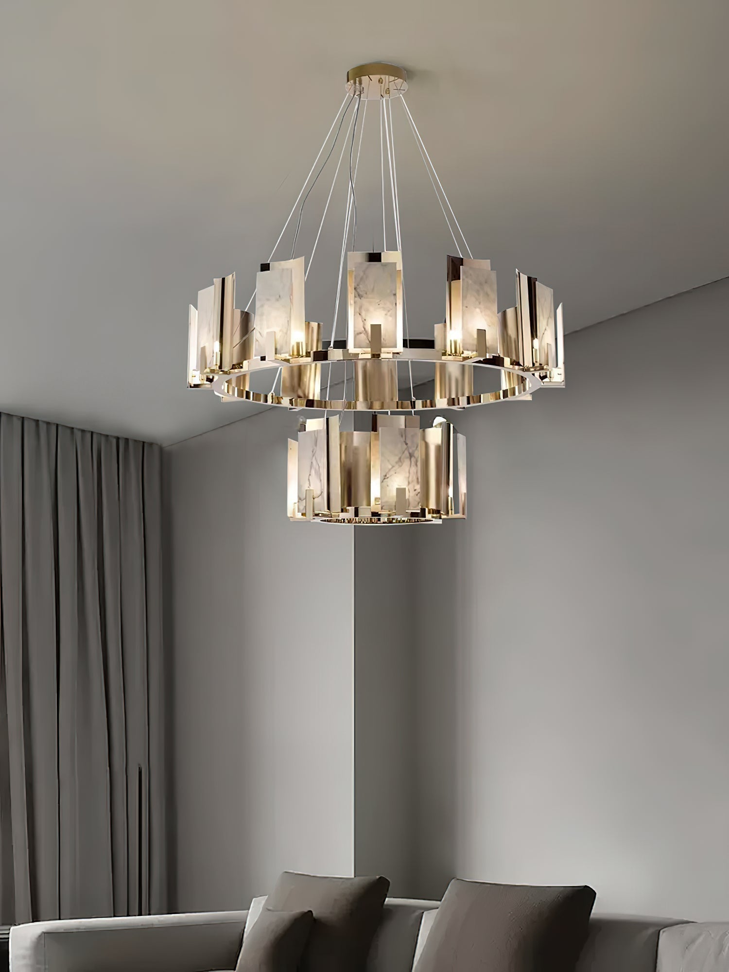 Nyraeila Lustre Métal Albâtre Rond Luxe Postmoderne - Neutralighting