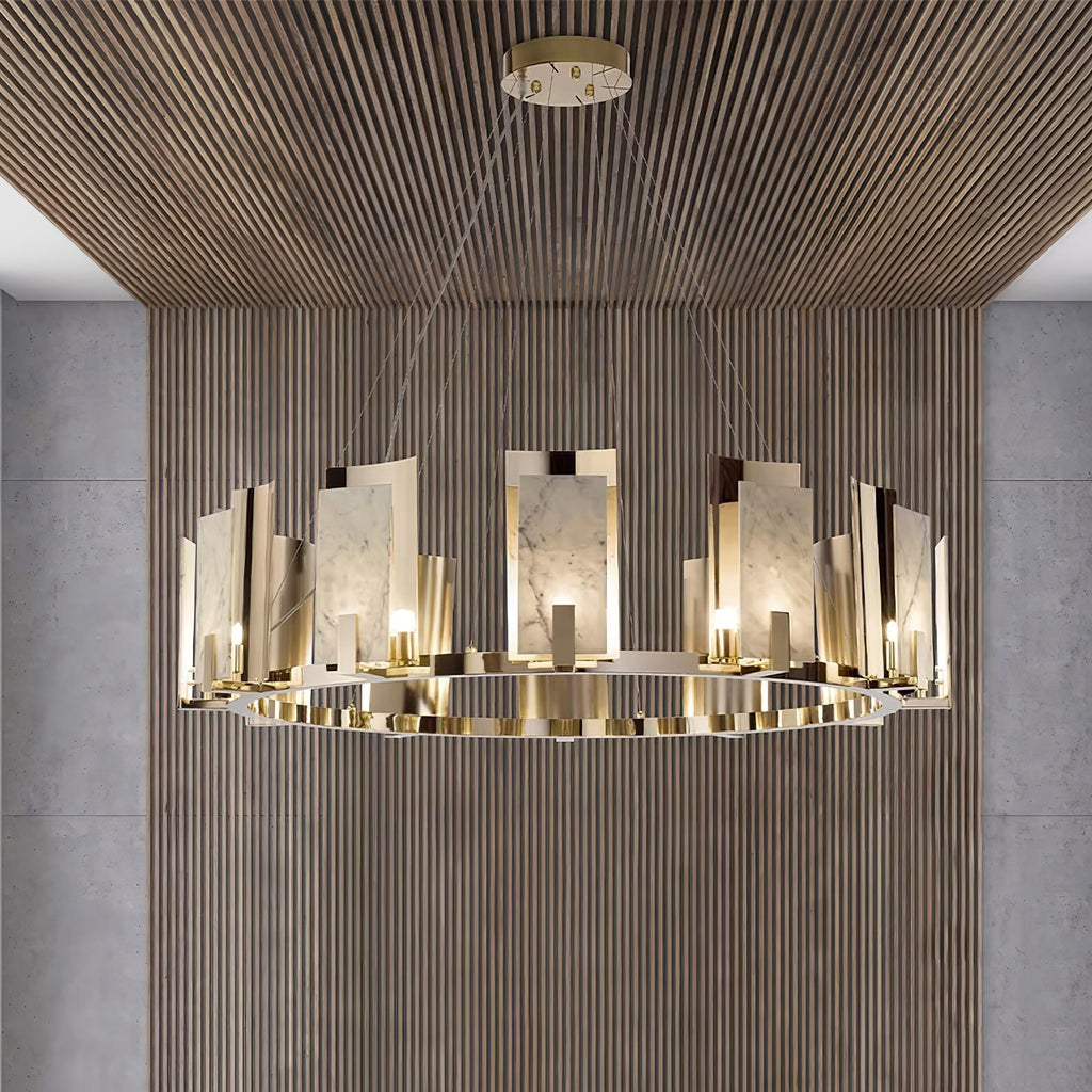 Nyraeila Lustre Métal Albâtre Rond Luxe Postmoderne - Neutralighting