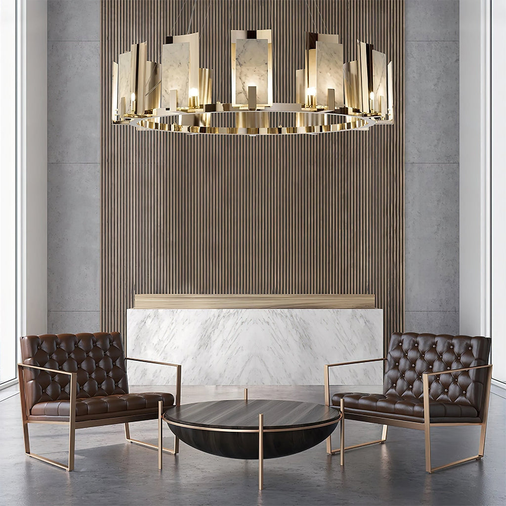 Nyraeila Lustre Métal Albâtre Rond Luxe Postmoderne - Neutralighting