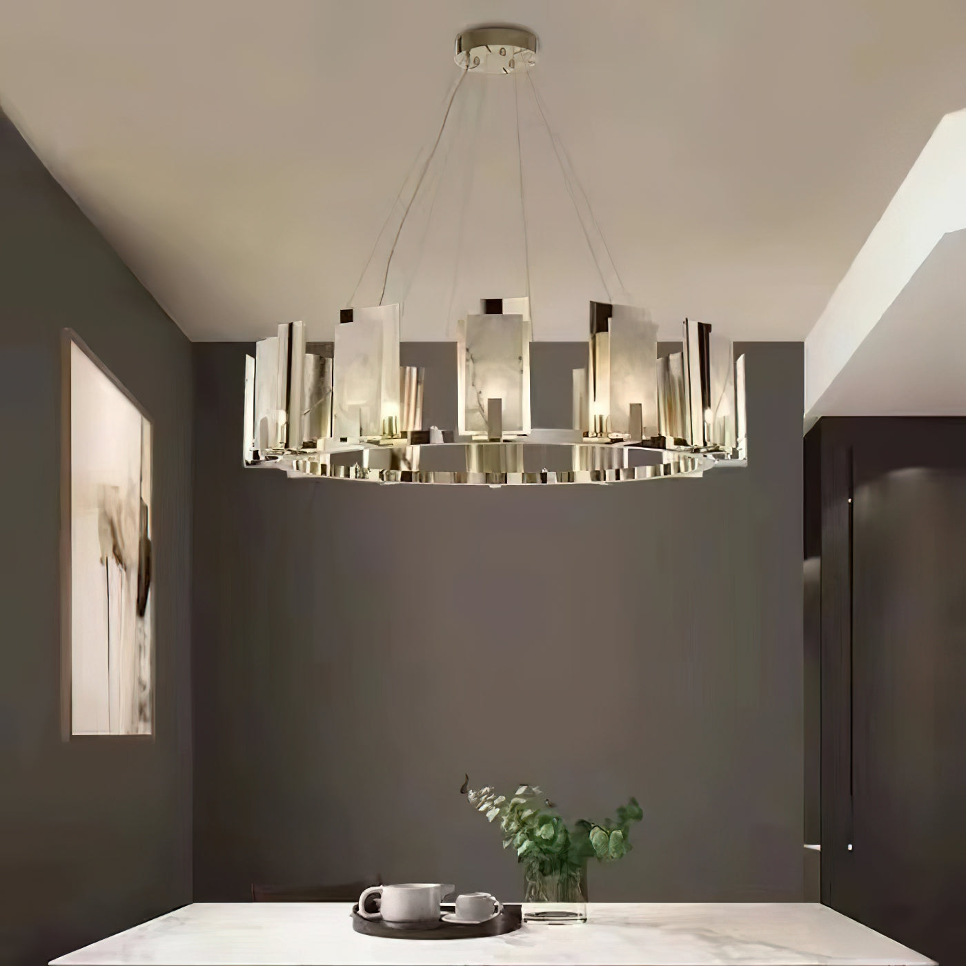 Nyraeila Lustre Métal Albâtre Rond Luxe Postmoderne - Neutralighting