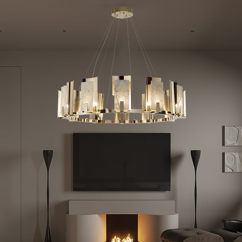 Nyraeila Lustre Métal Albâtre Rond Luxe Postmoderne - Neutralighting