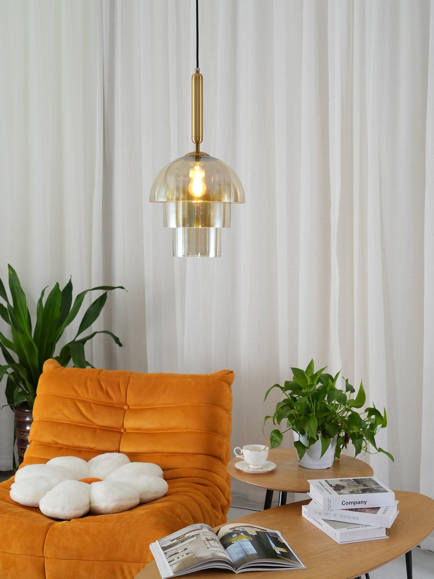 Solara Suspension en Verre Cognac Dôme Laiton Mid-Century - Neutralighting