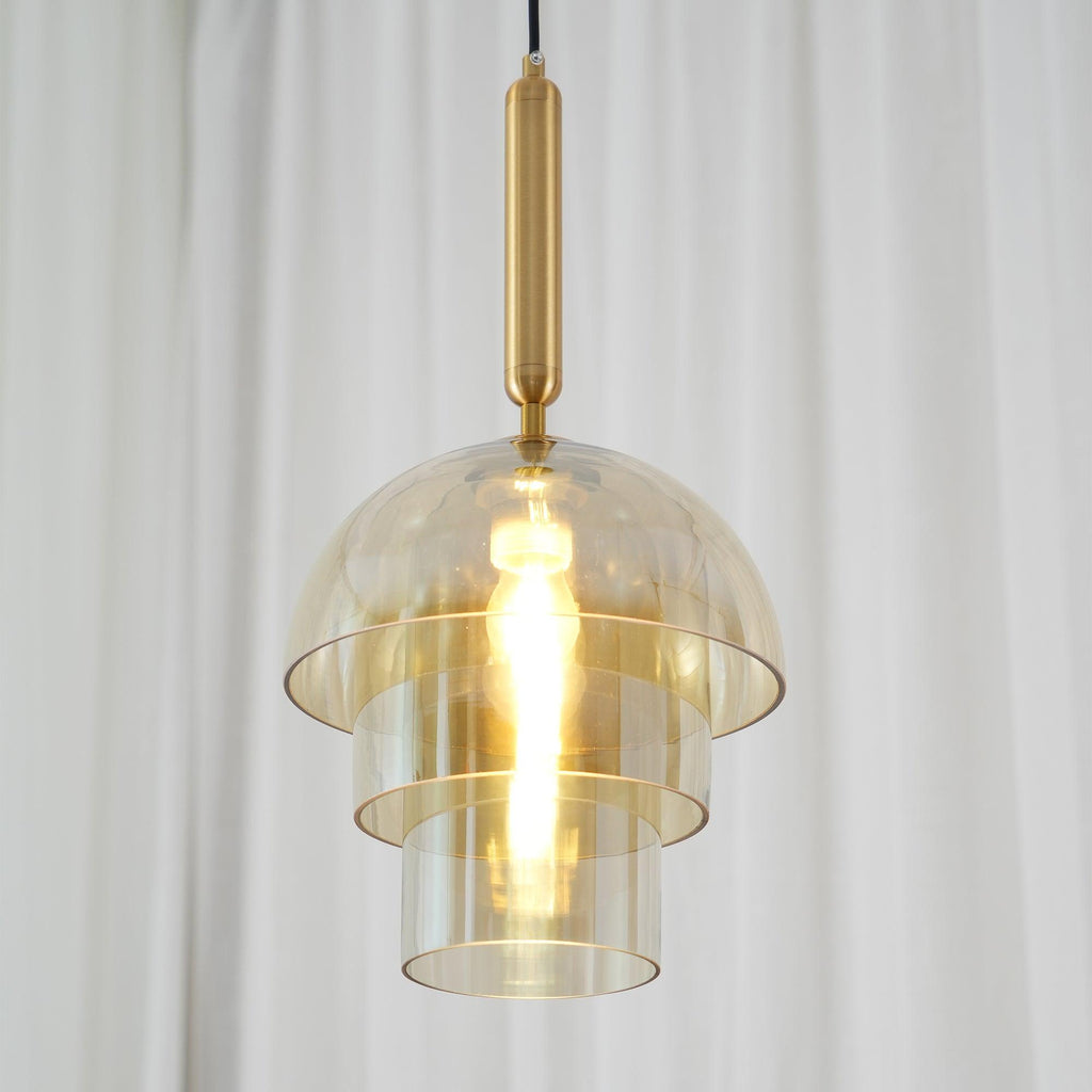 Solara Suspension en Verre Cognac Dôme Laiton Mid-Century - Neutralighting