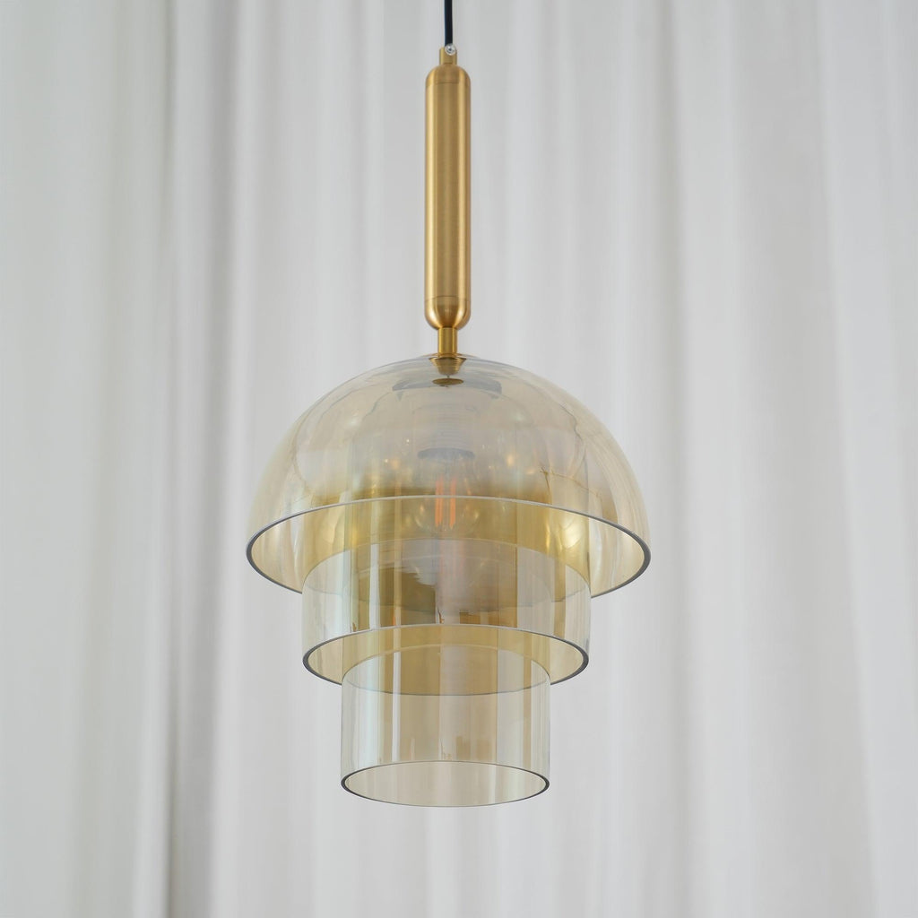 Solara Suspension en Verre Cognac Dôme Laiton Mid-Century - Neutralighting