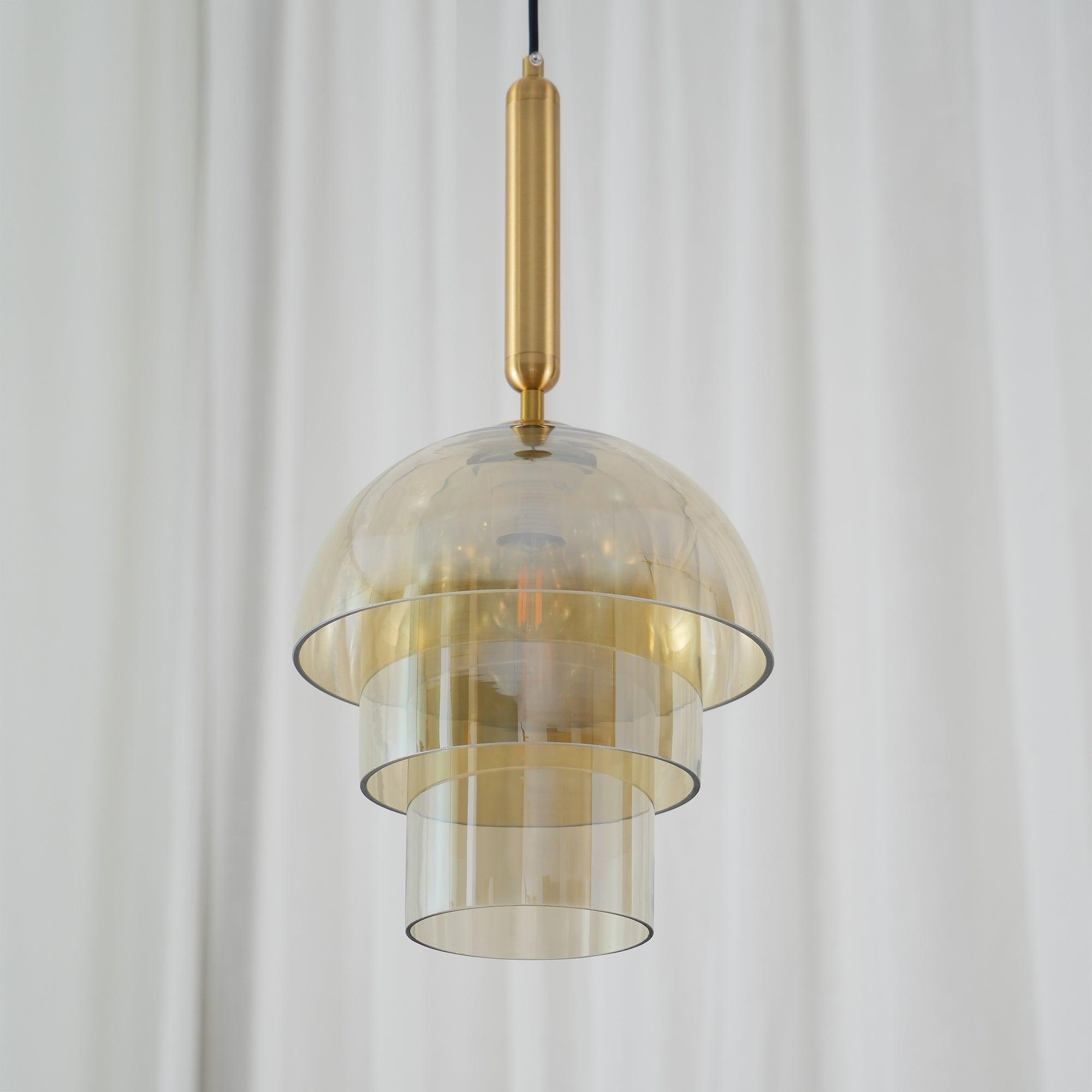 Solara Suspension en Verre Cognac Dôme Laiton Mid-Century - Neutralighting