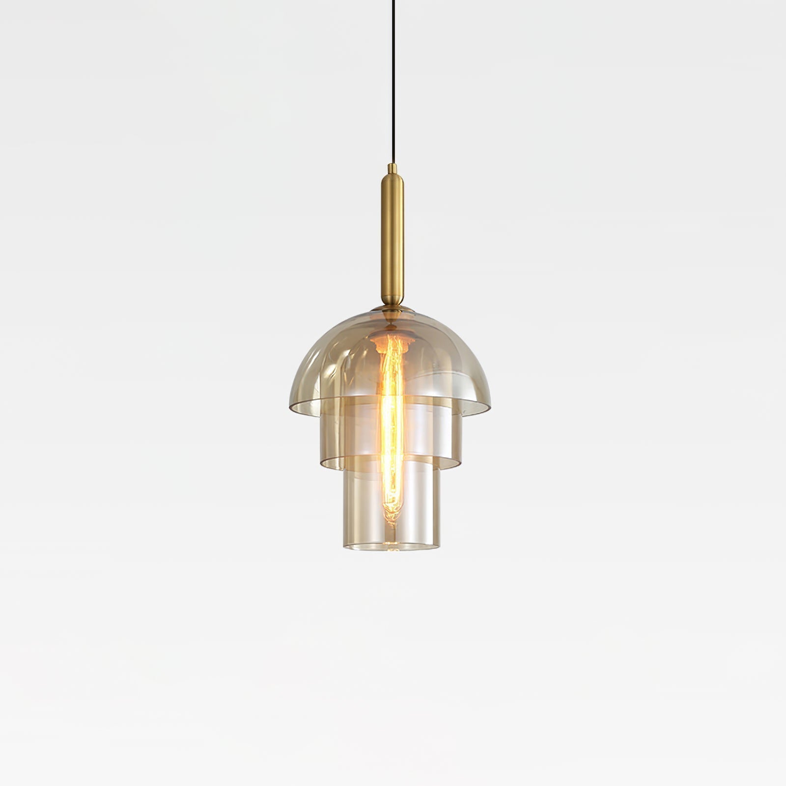 Solara Suspension en Verre Cognac Dôme Laiton Mid-Century - Neutralighting