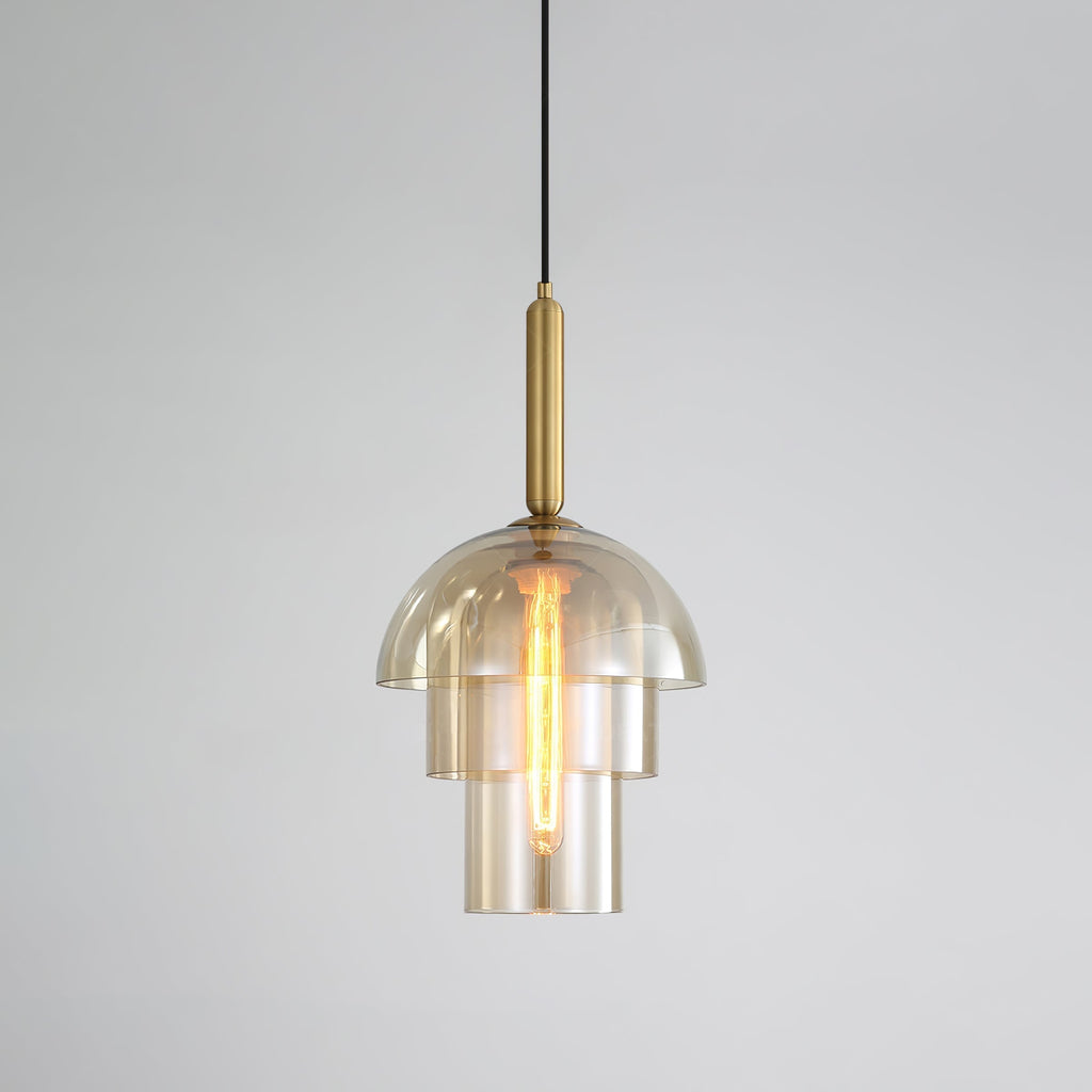 Solara Suspension en Verre Cognac Dôme Laiton Mid-Century - Neutralighting