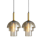 Solara Suspension en Verre Cognac Dôme Laiton Mid-Century - Neutralighting